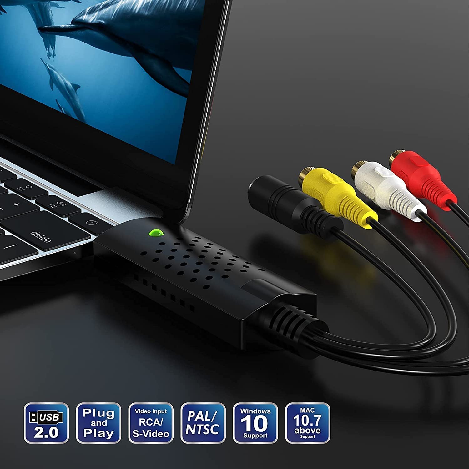 Tarjeta de captura, dispositivo de tarjeta de captura de video USB, convertidor de audio y video para RCA a USB-Convert VHS Mini DV VCR Hi8 DVD a digital, para PC, TV, reproductor de cinta