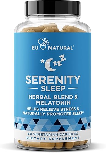 Serenity Sleep Natural Sleep - Potente mezcla de magnesio, raíz de valeriana y melatonina, ayuda natural para dormir, forma que no forma hábito de