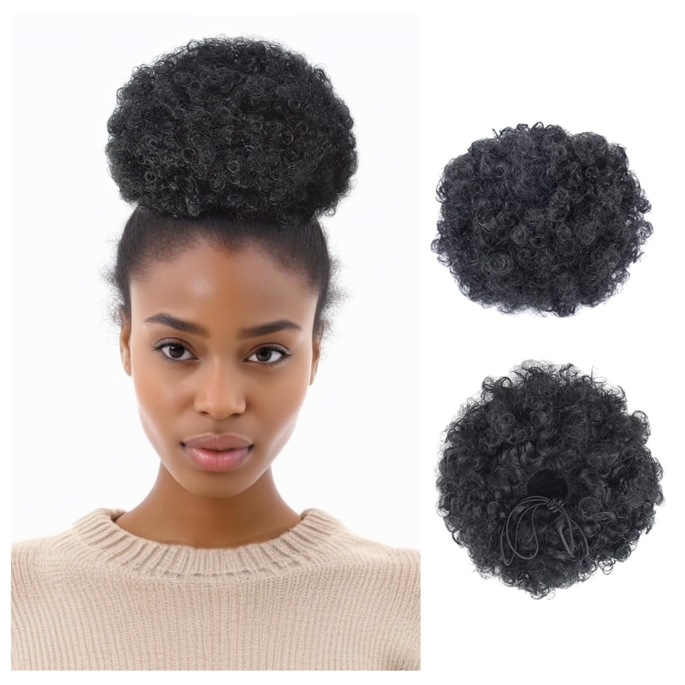 YTBYT Afro Puff Drawstring Ponytail Extension Short Synthetic Afro Kinky Curly Puff Ponytail for Natural Hair Clip On Kinky Drawstring Curly Ponytail