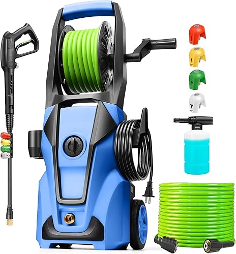 Limpiador a presión de 5000 PSI 4.0 GPM Presión ajustable, limpiadores eléctricos alimentados con manguera de presión de 33 pies, 4 boquillas y