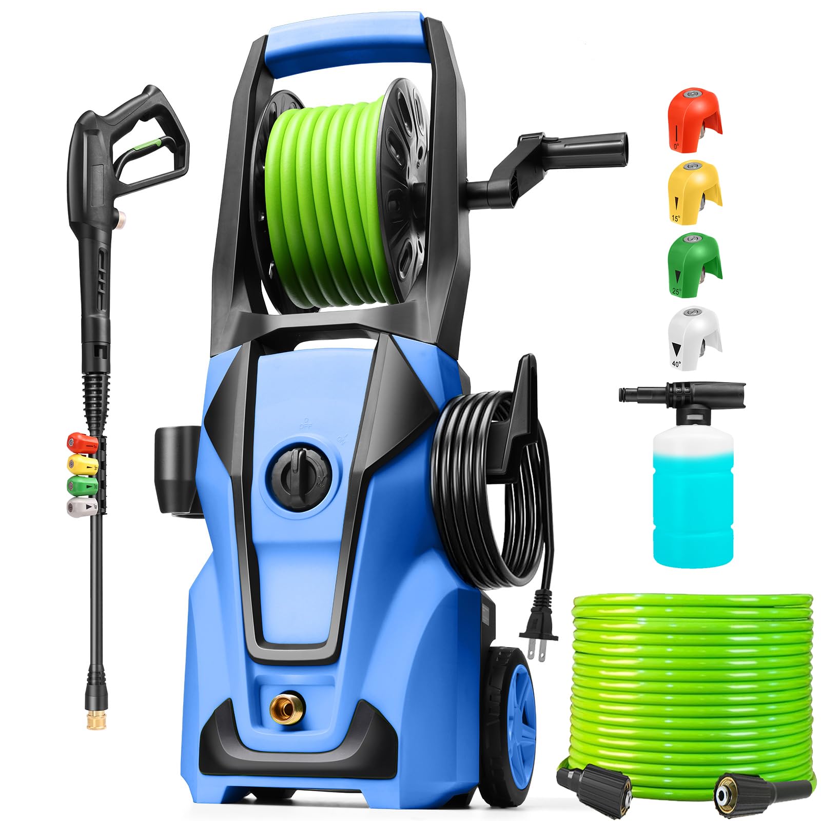 Pressure Cleaner 5000 PSI 4.0 GPM Adjustable Pressure, Power Cleaners Powered with 33ft Pressure Hose, 4 Nozzles and 500ml Foam Cannon, Cleaner Machine for Home, Car, Blue