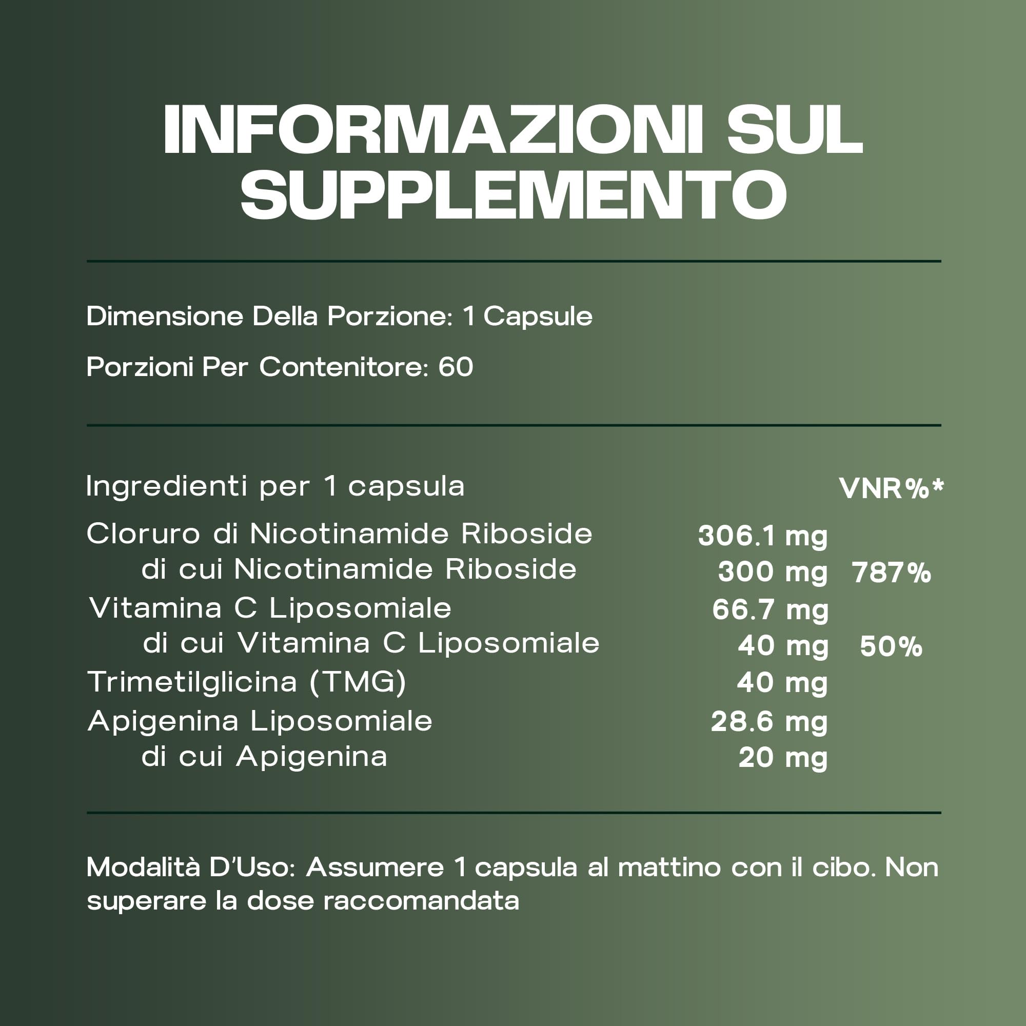 NAD+ Synergy – NAD liposomiale per l’invecchiamento in salute, 300 mg di NR con apigenina liposomiale, TMG e vitamina C, scorta per 2 mesi, Prodotto in UE