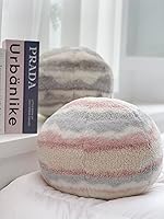 Vista 2 de Cojín redondo de bola de felpa 3D de 13.8 pulgadas, con forma de orbe circular para decoración del hogar (blanco café)