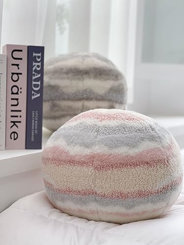 Miniatura 3 de Cojín redondo de bola de felpa 3D de 13.8 pulgadas, con forma de orbe circular para decoración del hogar (blanco café)