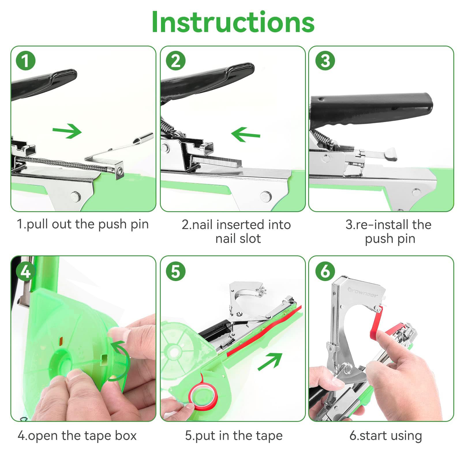 Plant Tying Machine, Lightweight Plant Vine Tying Tape Machine Tool, Plant Tape Gun for Tomatoes, Grapes and Vegetable Garden, Come with 10000pcs Staples 10 Rolls Tape (Green)