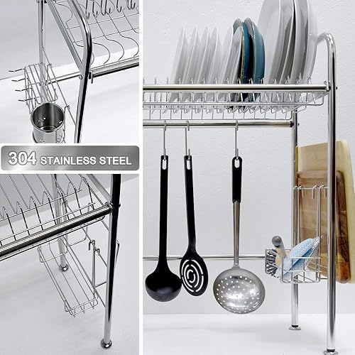 Miniatura 3 de Escurridor de platos de acero inoxidable 304 sobre fregadero de cocina, de una sola capa, con soportes y organizadores de accesorios