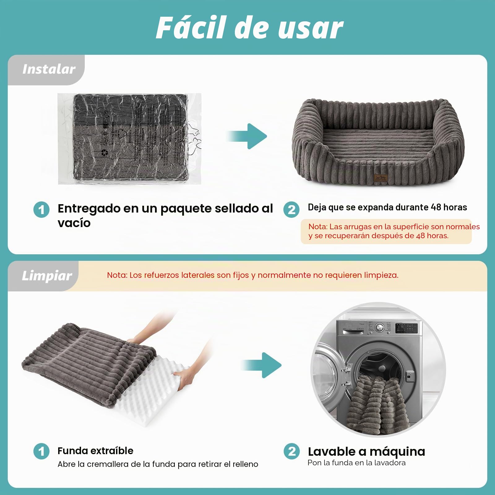 COZY KISS Cama Ortopédica para Perros y Gatos, Sofá Lavable para Gatos, XL | Gris, Mascotas pequeñas y medianas, cubierta desmontable, base antideslizante, forro impermeable, espuma de soporte