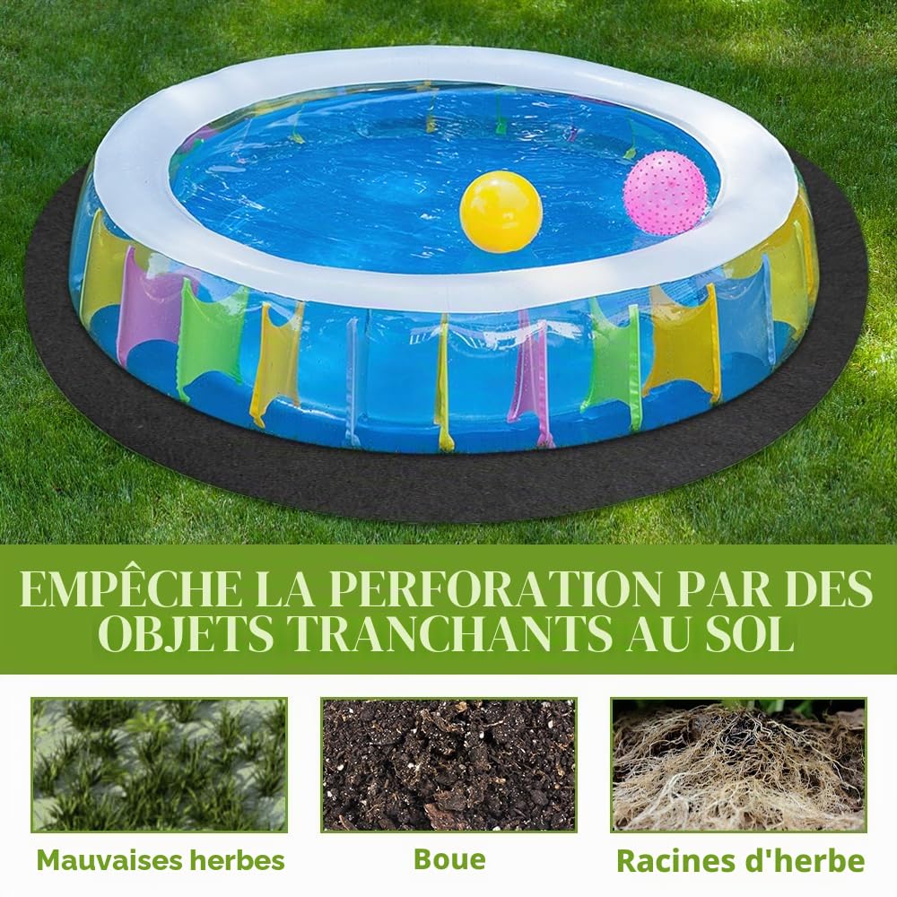 Rond Tapis Piscine Hors Sol, Tapis de Protection de Sol pour Piscines Hors-Sol, Tapis de Revêtement de Sol de Piscine, für Frame Pools, Pool Unterlage Outdoor, Hôtels, Villas(Noire)