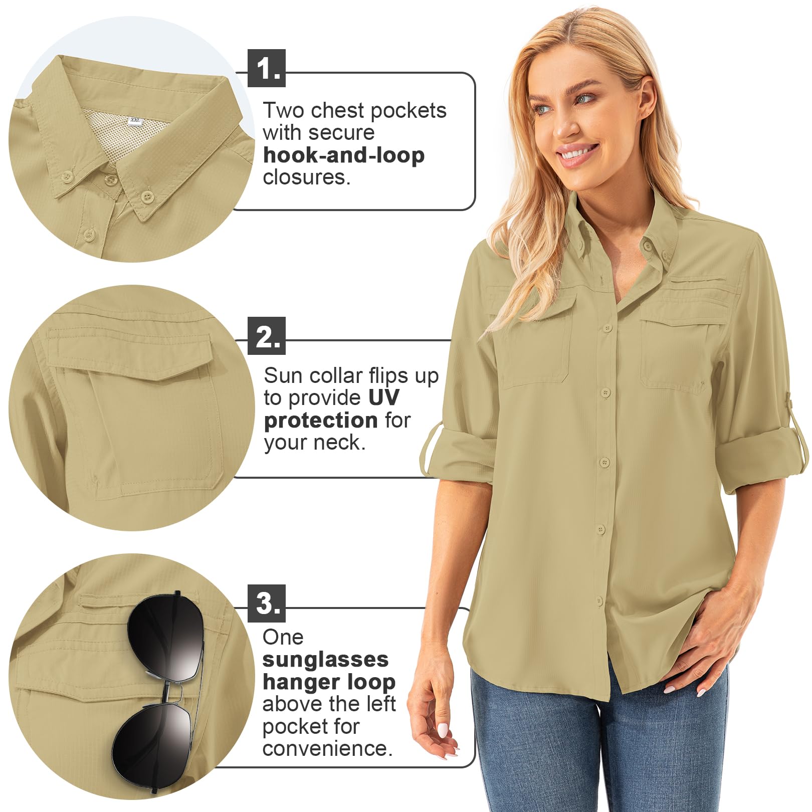 Womens UPF 50+ UV Sun Protection Safari Shirts Long Sleeve Outdoor Cool Quick Dry Fishing Hiking Gardening Shirts (5072 Mud L)