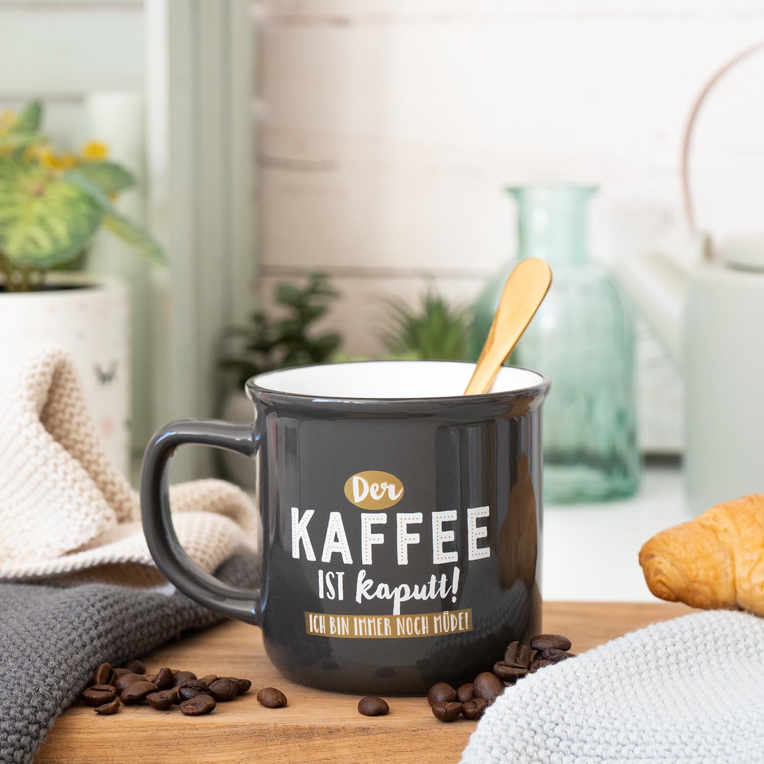 GRUSS & CO Tasse Motif « Soleil » | New Bone China En Porcelaine, Aspect émail, 35 Cl | Cadeau, Tasse à Dicton | 47892