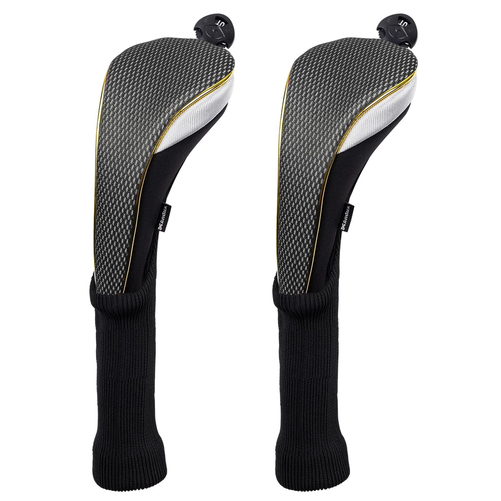 Andux 2Pcs/Set Long Neck Gold Golf Hybrids Club Head Covers with Dial No. Tag MT/HY13 (Black) — image 1