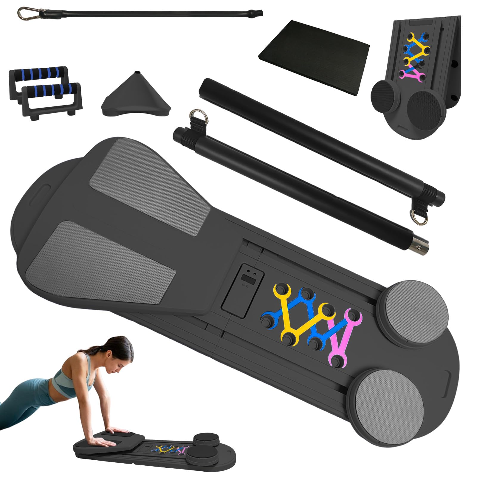 Pilates Board Upgraded Pilates Reformer Machine, Pilates Board Pilates Reformer Set Ab Roller Trainingsgerät Full Body Workout Equipment for Homegym (E)