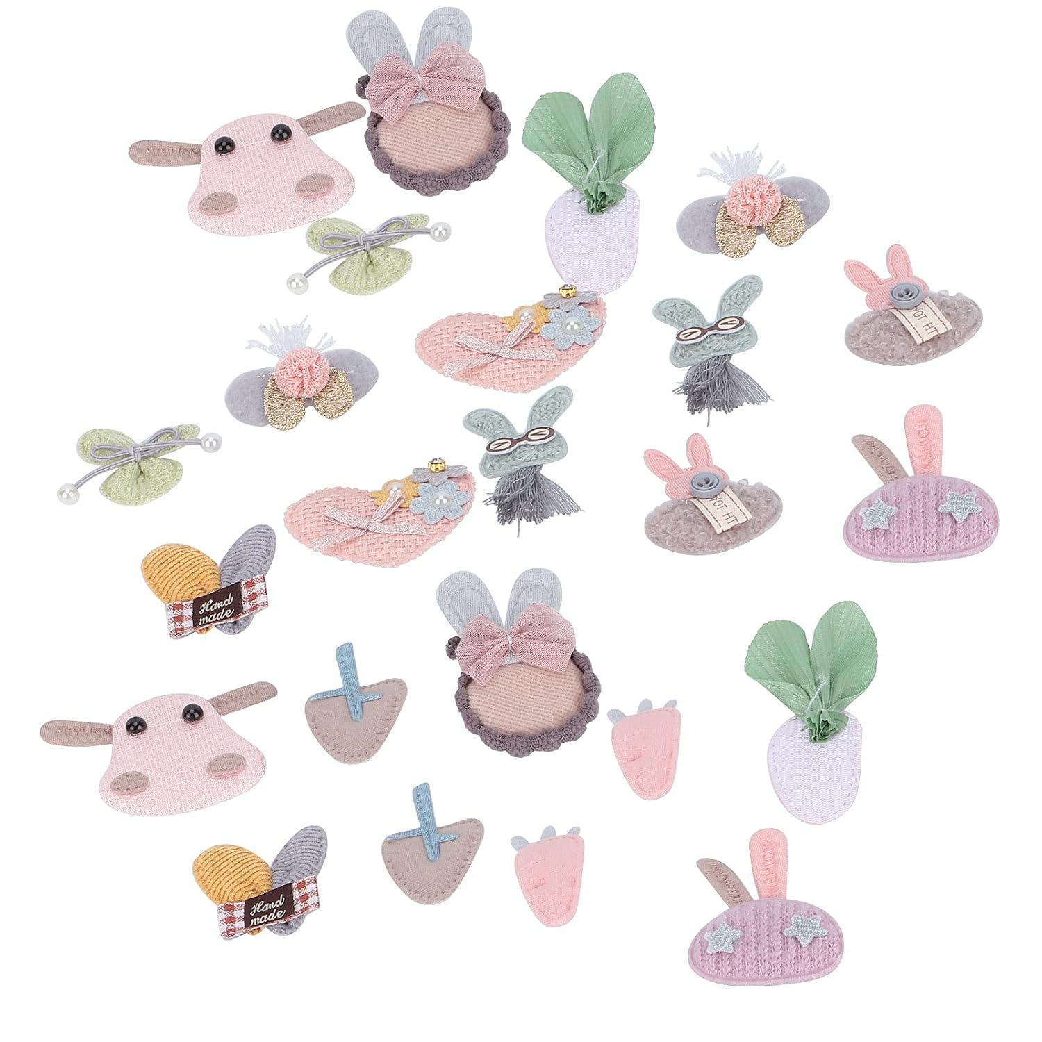 24 Pcs Girls Hair Pins Set Cute Cartoon Animal Hair Pins for Hair Decoration Fabric Fascinator Accessories Great for Party and Daily Use