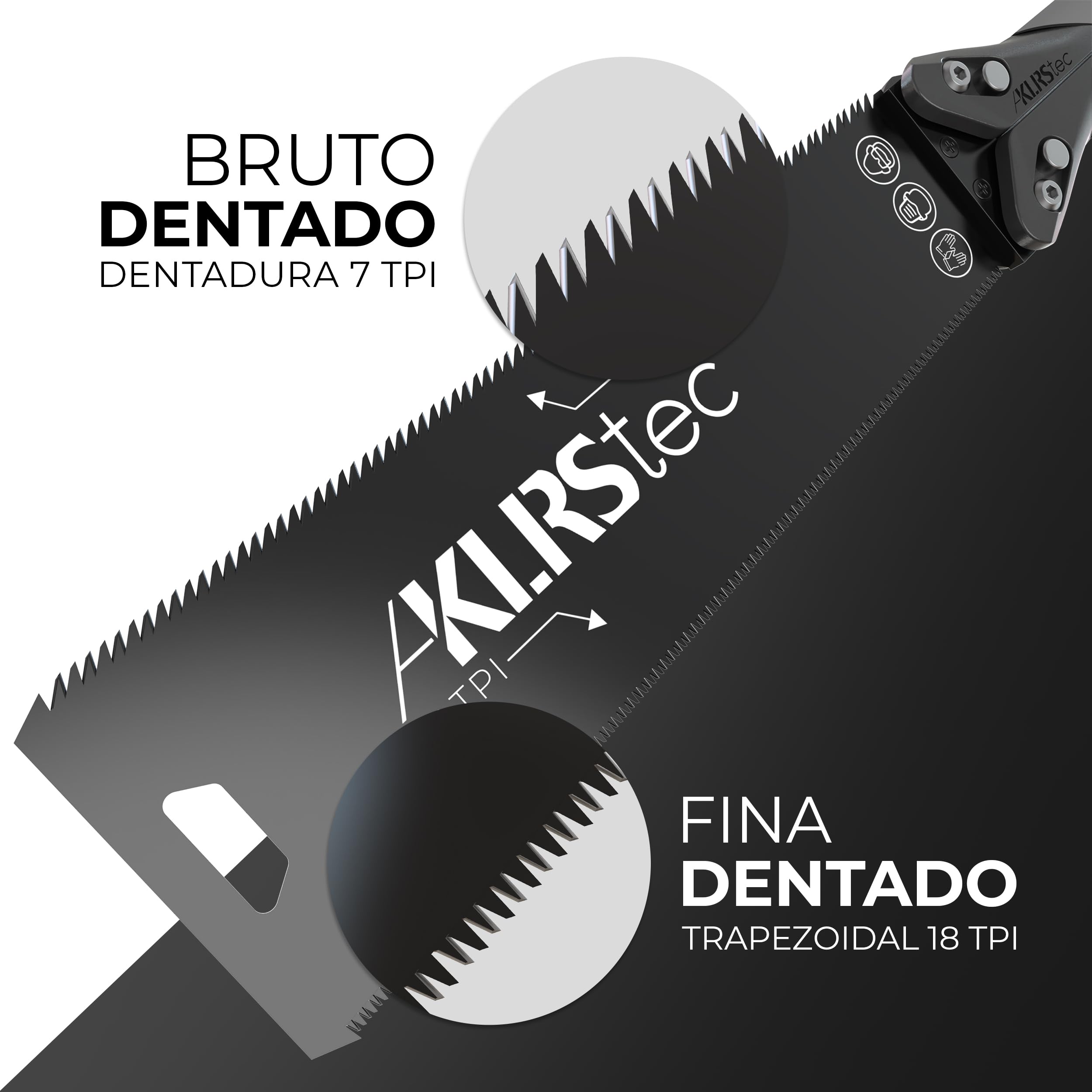 KLRStec Sierra japonesa PRO XL - Hoja de sierra dentada de doble cara [240mm] de acero al carbono - Sierra de tracción plegable con mango de TPU antideslizante