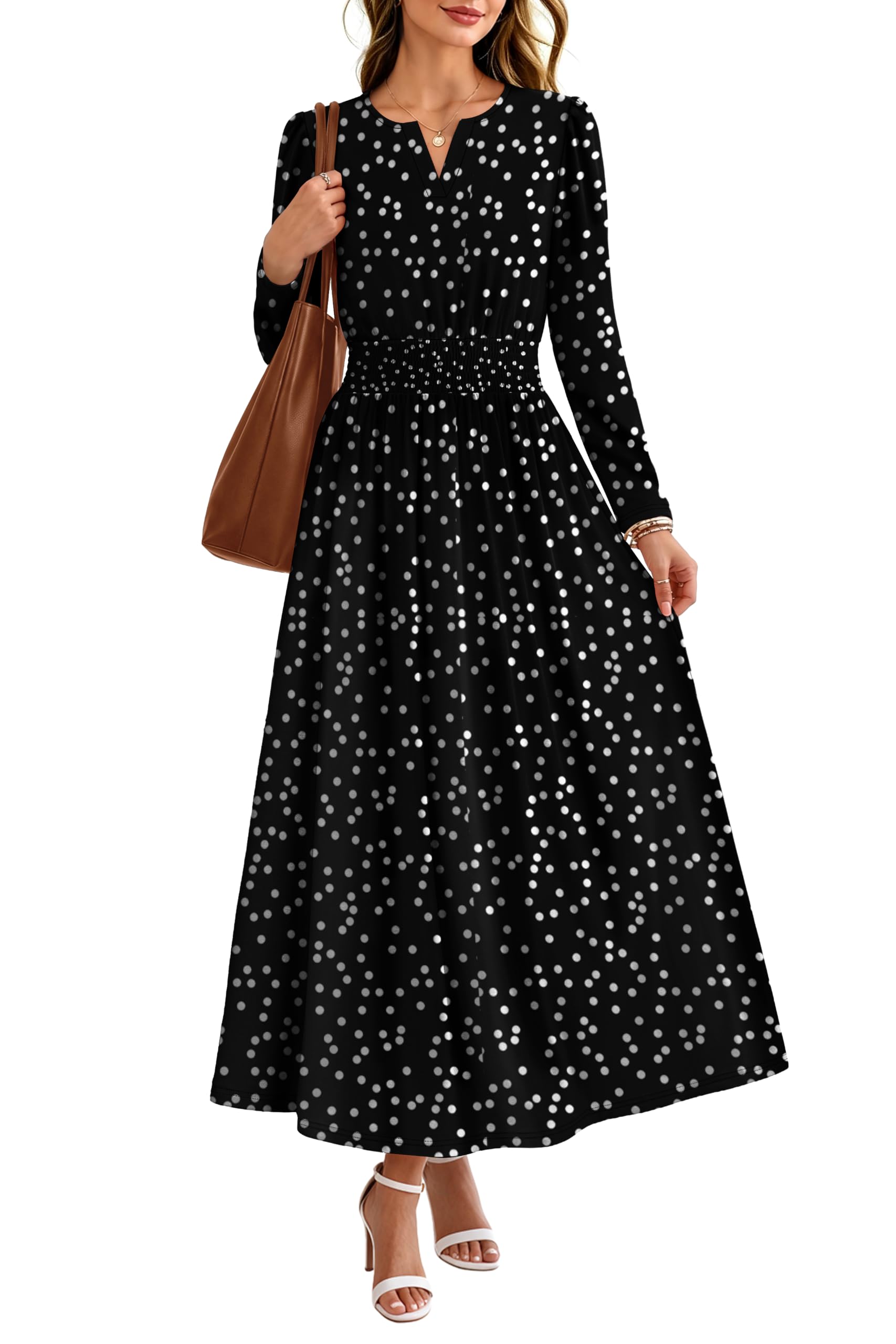 OFEEFAN Smocked Waist Maxi Dress