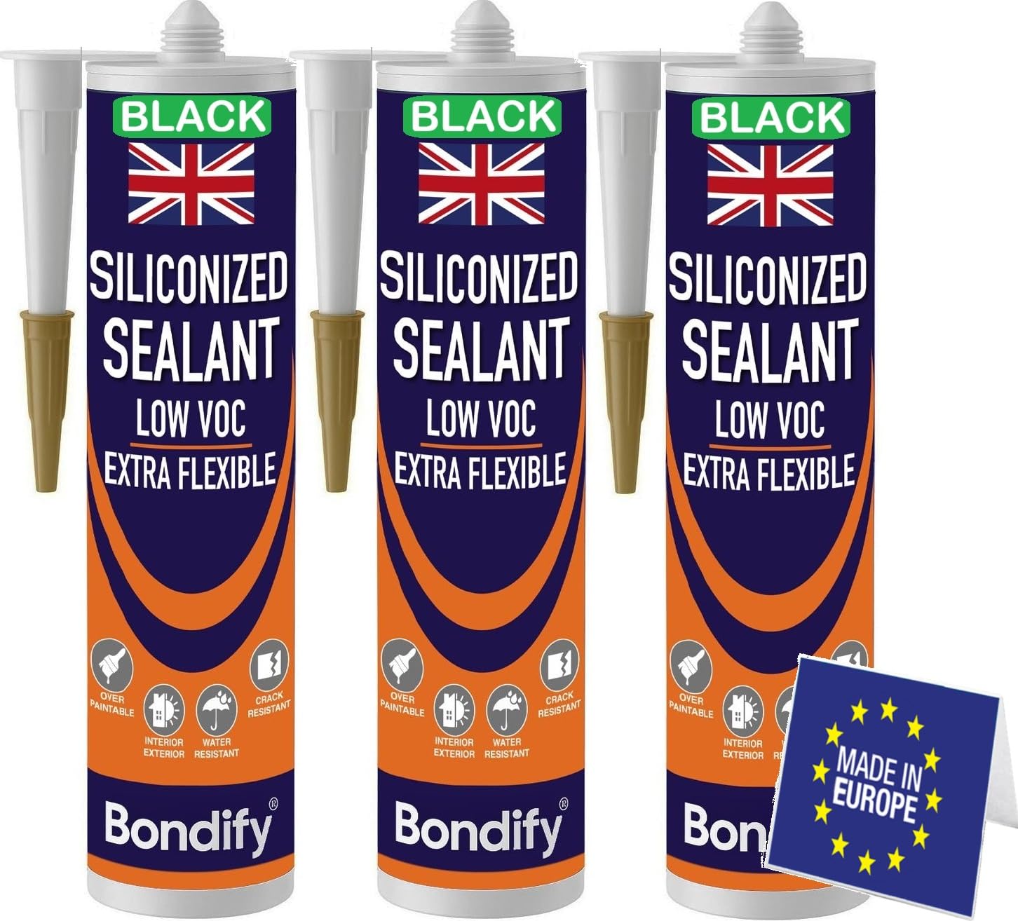 Mastic D’étanchéité Acrylique Noir Peignable, Joint Acrylique Noir Exterieur, Intérieur 500g x3 SANS SOLVANT Mastic pour Cadre de Fenêtre, Silicone Acrylic Pour Reboucher Fissure, Interstice