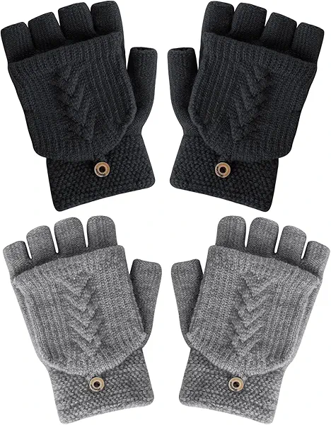 YSense Womens Winter Gloves, 2 Pack Warm Knitted Convertible Fingerless Gloves for Women Gifts with Mittens Cover Cap