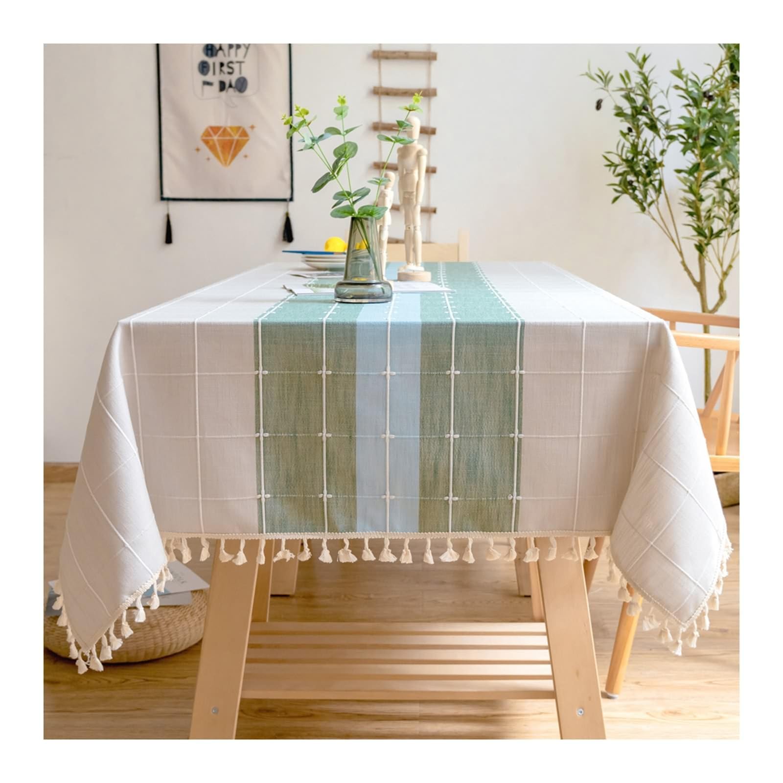 Nappe de table en coton lin Daesar 60x60 avec glands élégants
