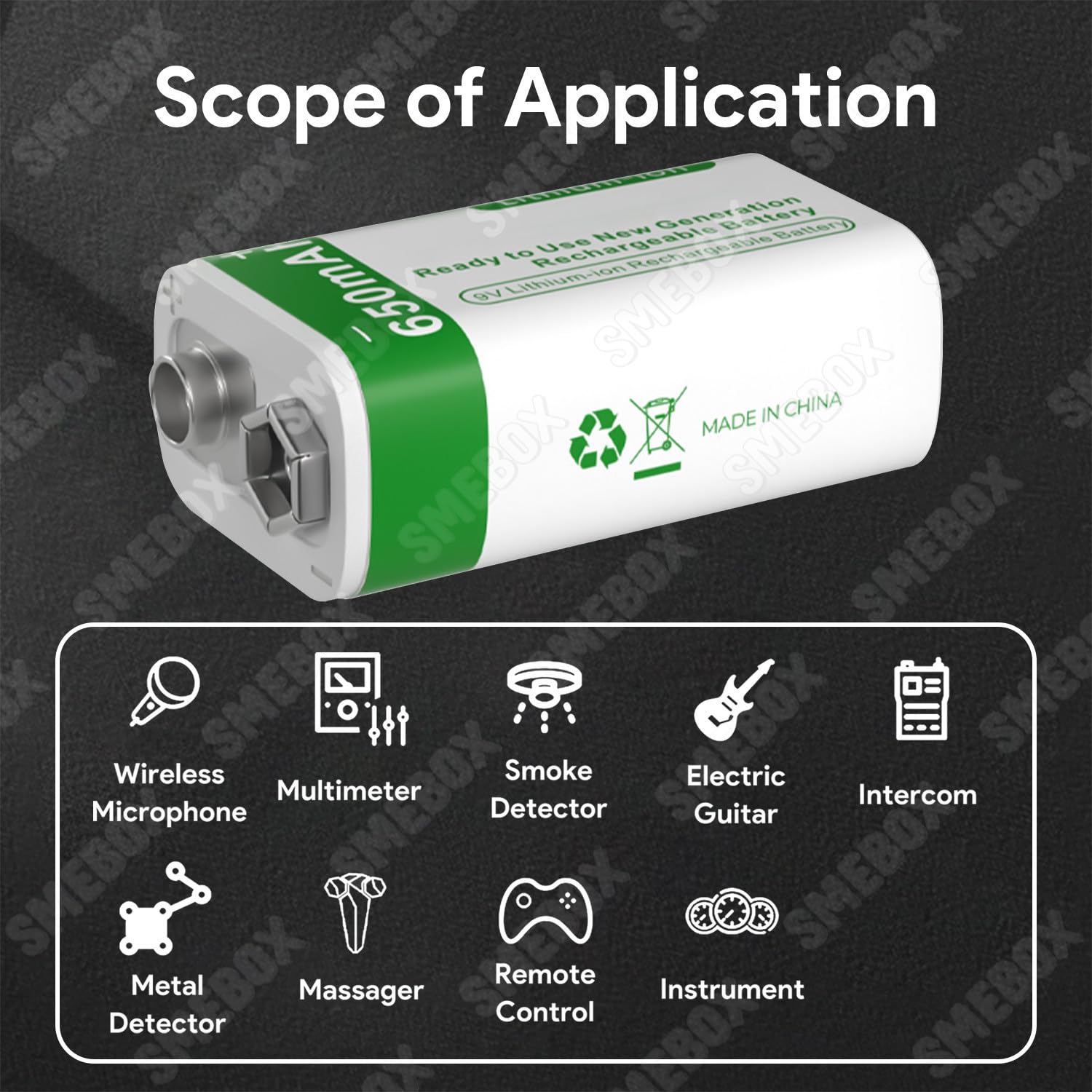 Pilas Recargables de 9V con Cargador y Cable USB, Pila Litio Recargable 650mAh (5850mWh) para Detector Humo, Multímetro, Mando a Distancia, Micrófono Inalámbrico, Guitarra Eléctrica (8 Pcs)