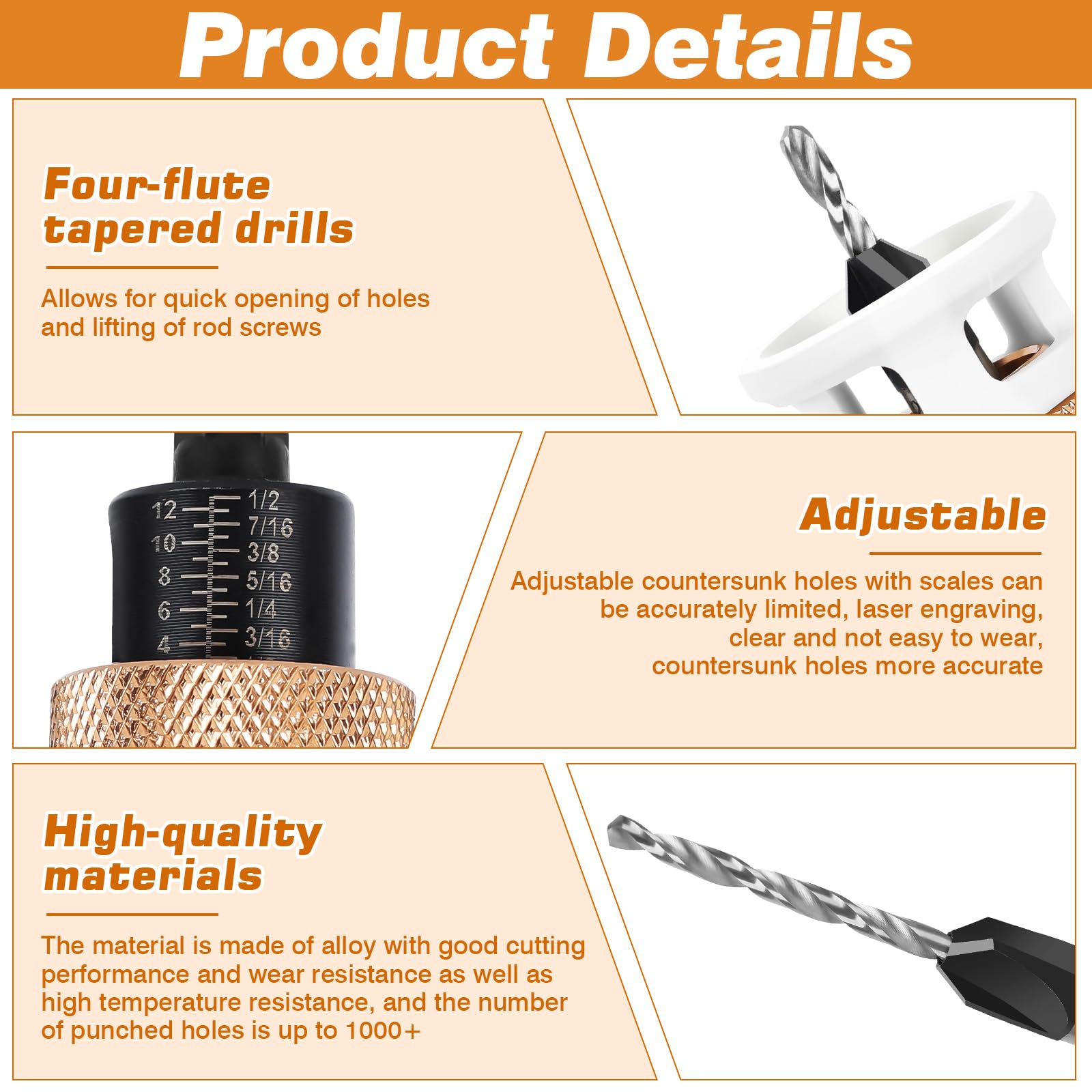 Set 6 Svasatori Per Legno - Punte Regolabili Con Attacco Esagonale 1/4, HSS-M2, Per Fori Di Precisione - Foto 9