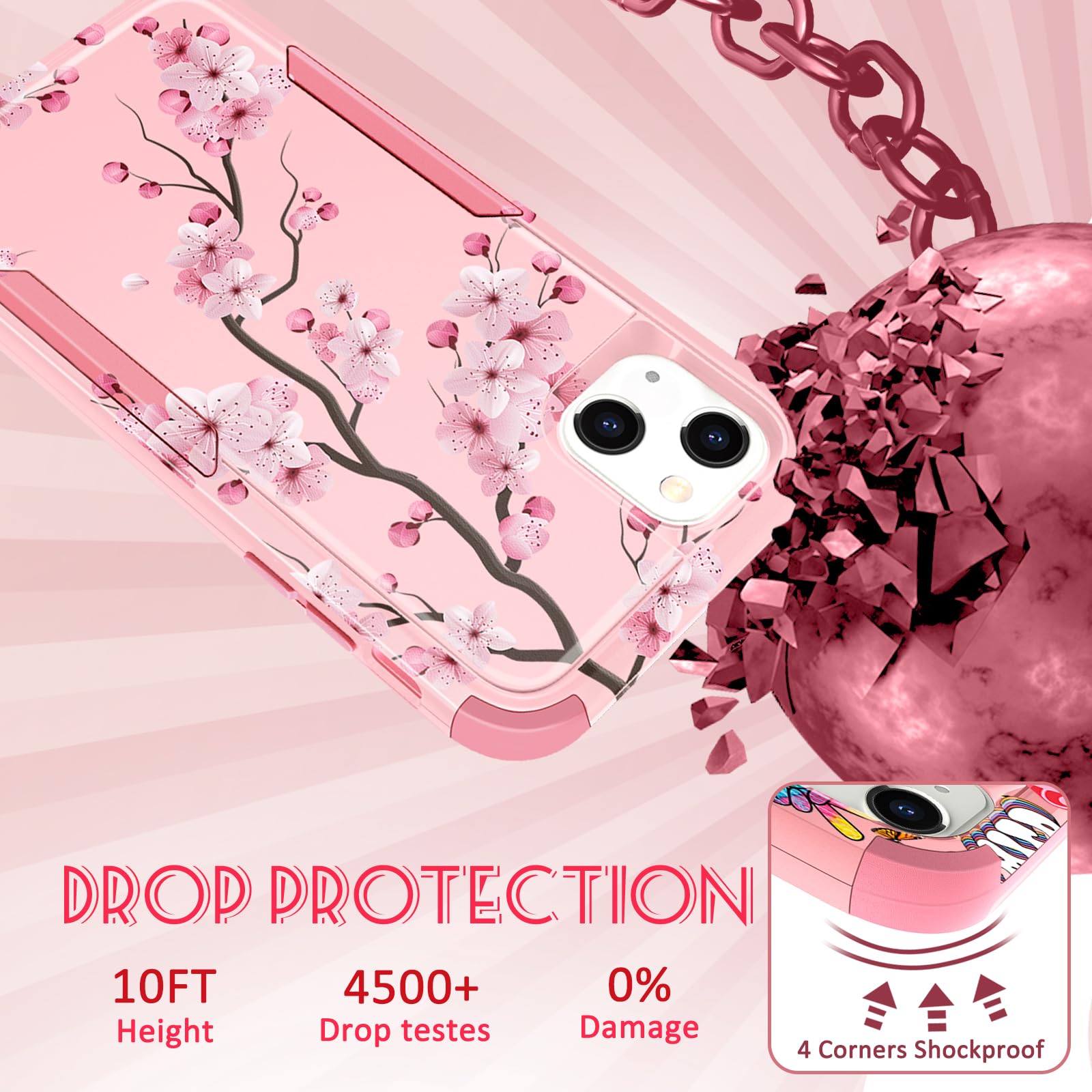 Pegmode Custodia 3 In 1 Per IPhone 12 Mini - Rigida Antiurto Con Design Gatto E Fiore - Protettiva Per Ragazze E Ragazzi - 2