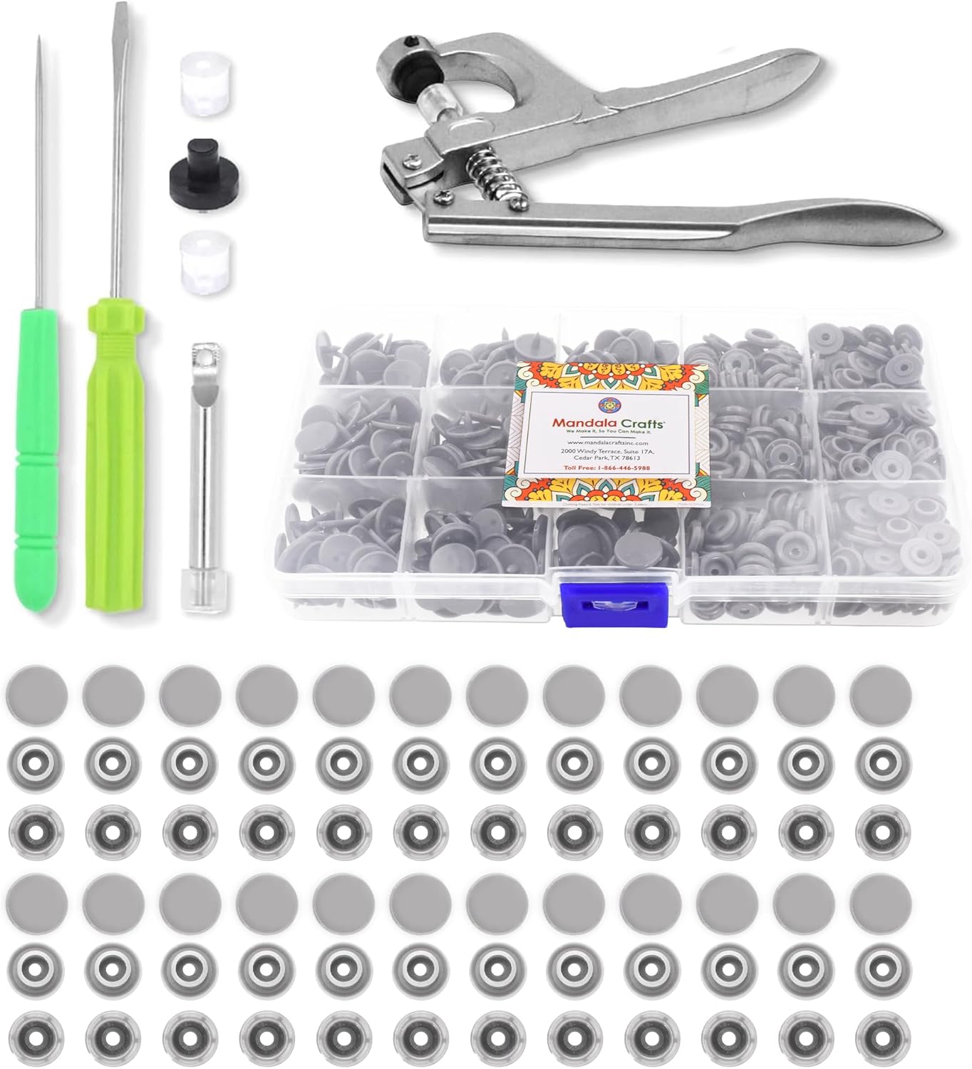 200-Piece Metal Snap Button Kit - 9.5mm Fasteners With Pliers (10 Colors)