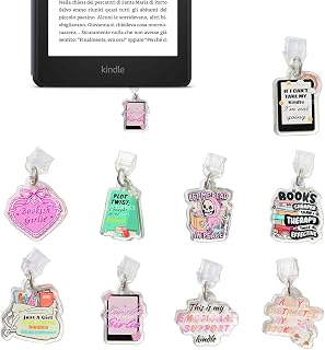 E-Reader Charms Set - 9 Pcs Custom Acrylic Dust Plugs for Kindle Type C Devices Fun Book Lover Accessories, Protects Ports Adds Color for Students And Teacher