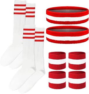10 Pieces Striped Headbands Sweatbands and Socks Set