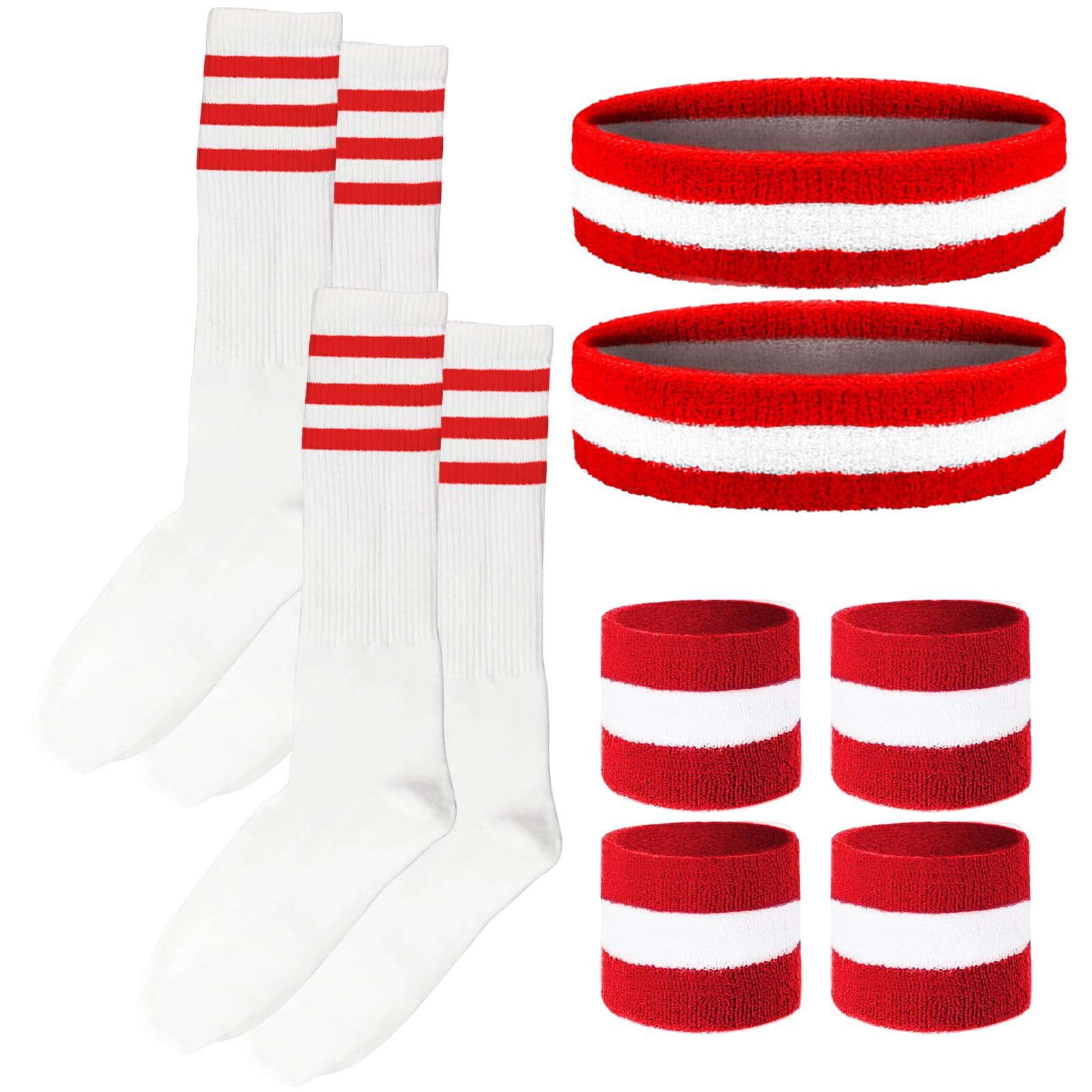 10 Pieces Striped Headbands Sweatbands and Socks Set