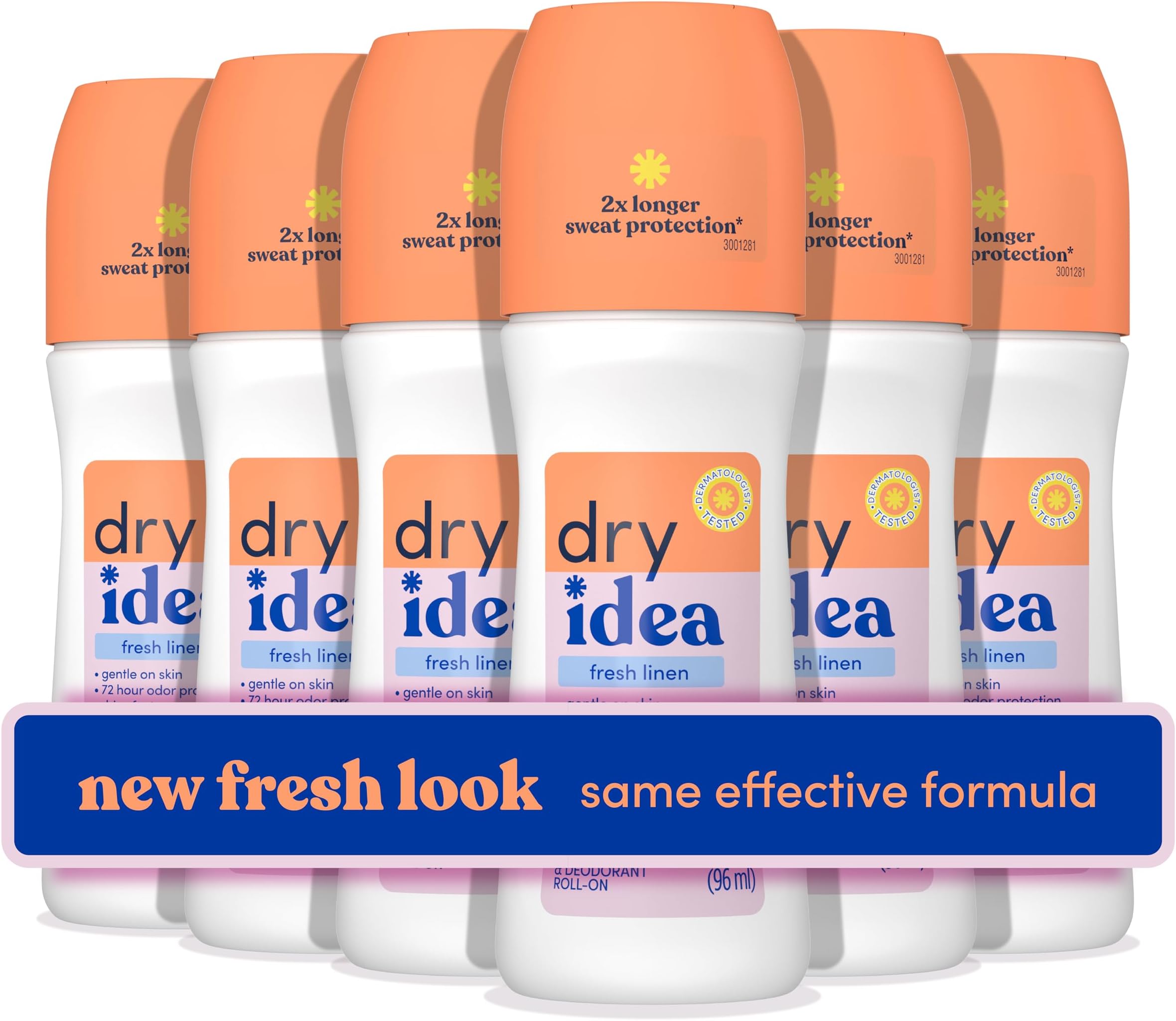 Roll-On Deodorant & Antiperspirant | 2X Longer Sweat Protection | 72-Hour Odor Protection | Gentle on Skin | Fresh Linen Scent, 3.25 oz. (6 count)