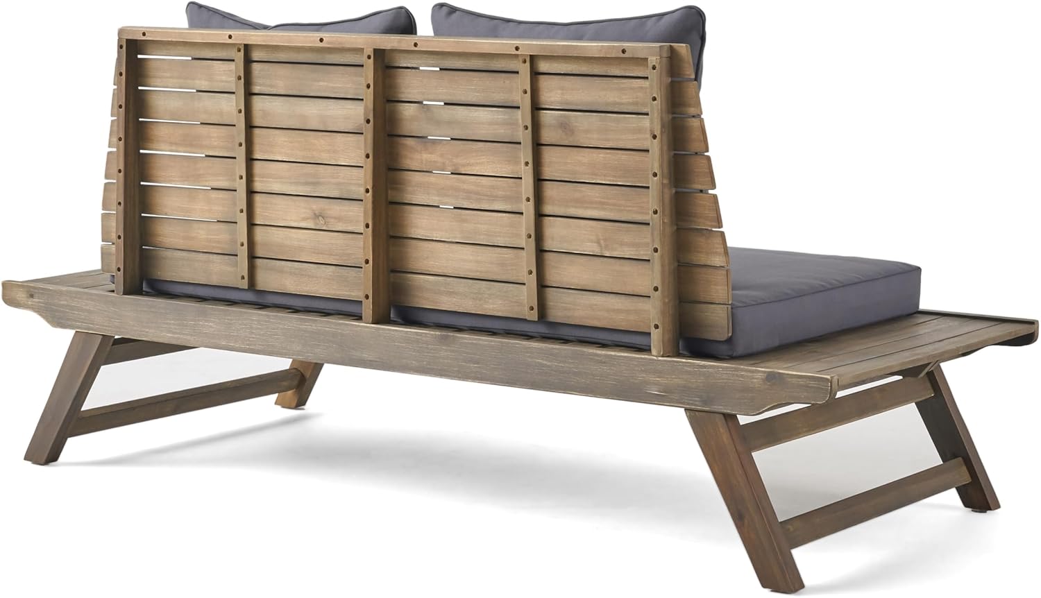 Christopher Knight Home Outdoor Wooden Loveseat with Cushions, Dark Gray and Gray Finish