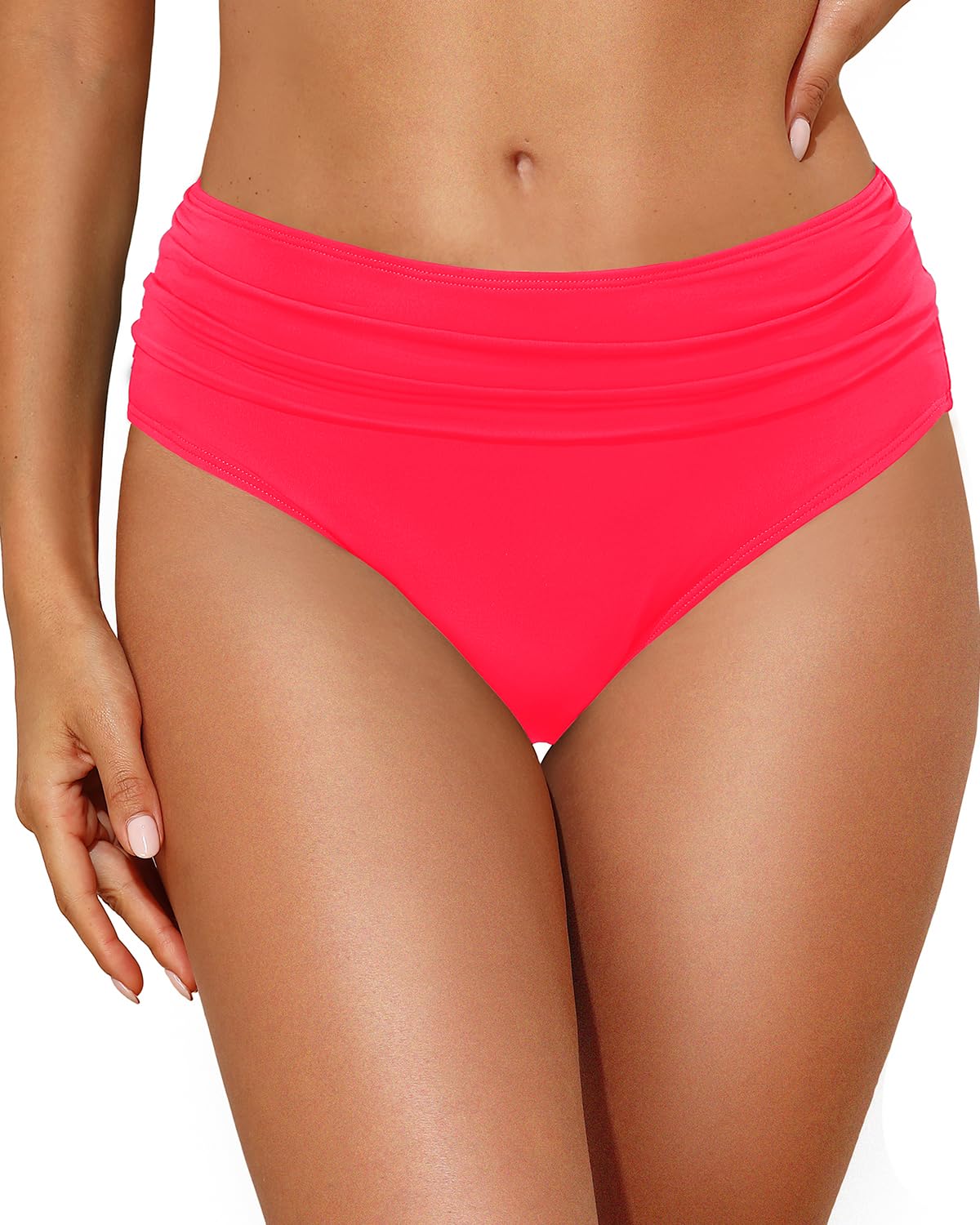 Tempt Me Women Mid Rise Bikini Bottoms Full Coverage Swimsuit Ruched Scrunch Swim Bottom