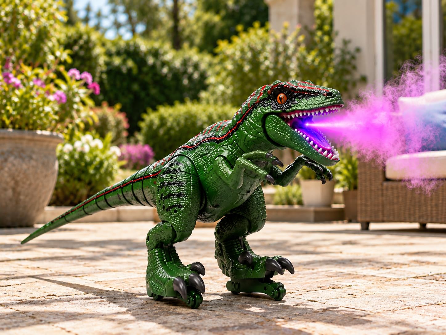 Dinosauro Telecomandato Mega Gigante cm 70 con Effetto Fumo dalla Bocca Luce LED Suoni Reali RC Dinosaur Velociraptor Telecomandato Cammina e Ruggisce Realistico Dinosauro Elettrico Gigante Giocattolo