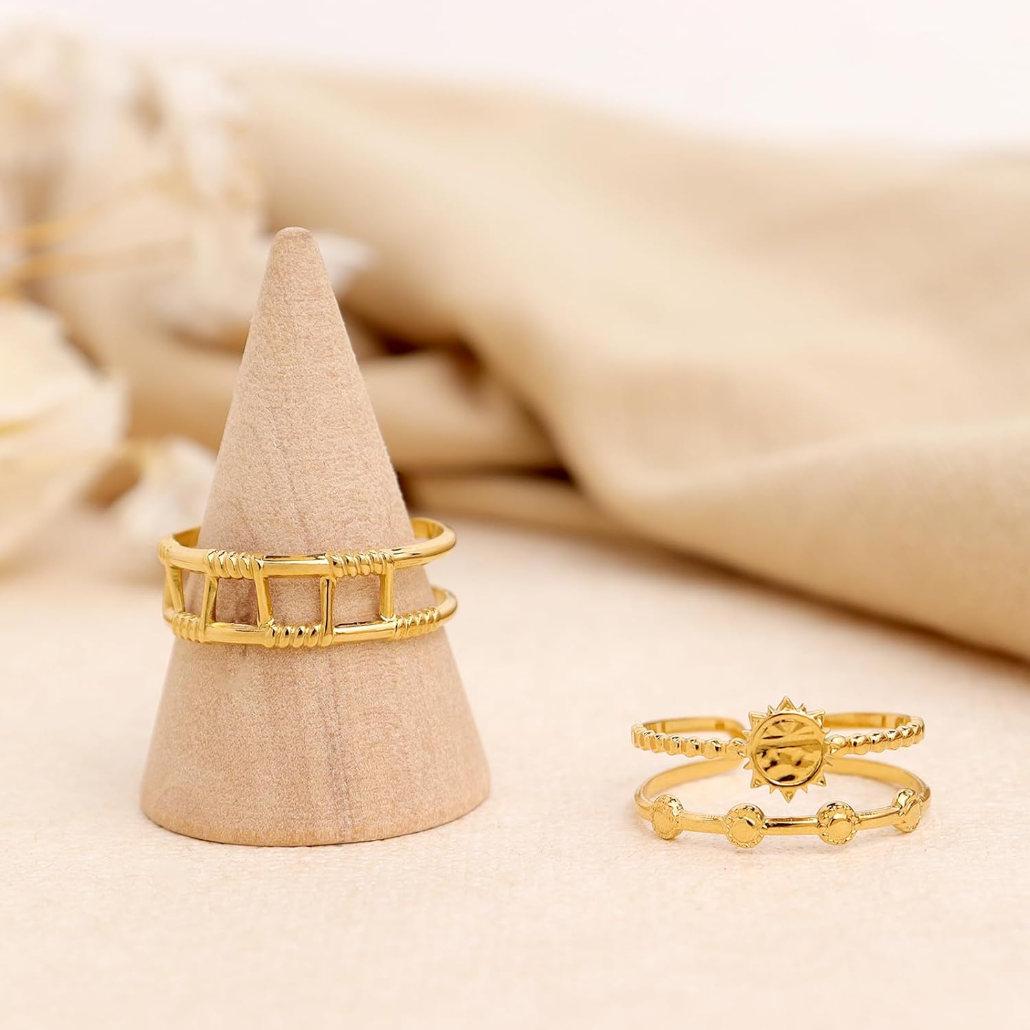 Chunky Gold Open Rings for Women, Trendy Minimalist Vintage Adjustable Twisted Link Geometric Hollow Sun leaf Thumb Stackable Ring Prom Holiday Jewelry Gift - Image 4