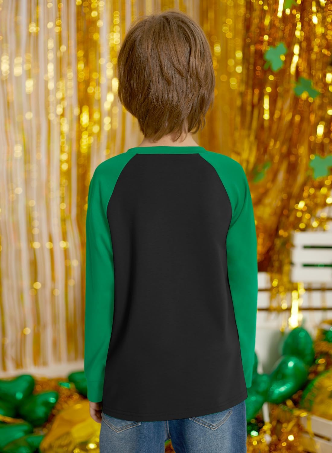 Unisex Kids St. Patrick’s Day Raglan Long Sleeve Shamrock Shirt Lucky Irish Patchwork Clover Top 2-10 Years - Image 6