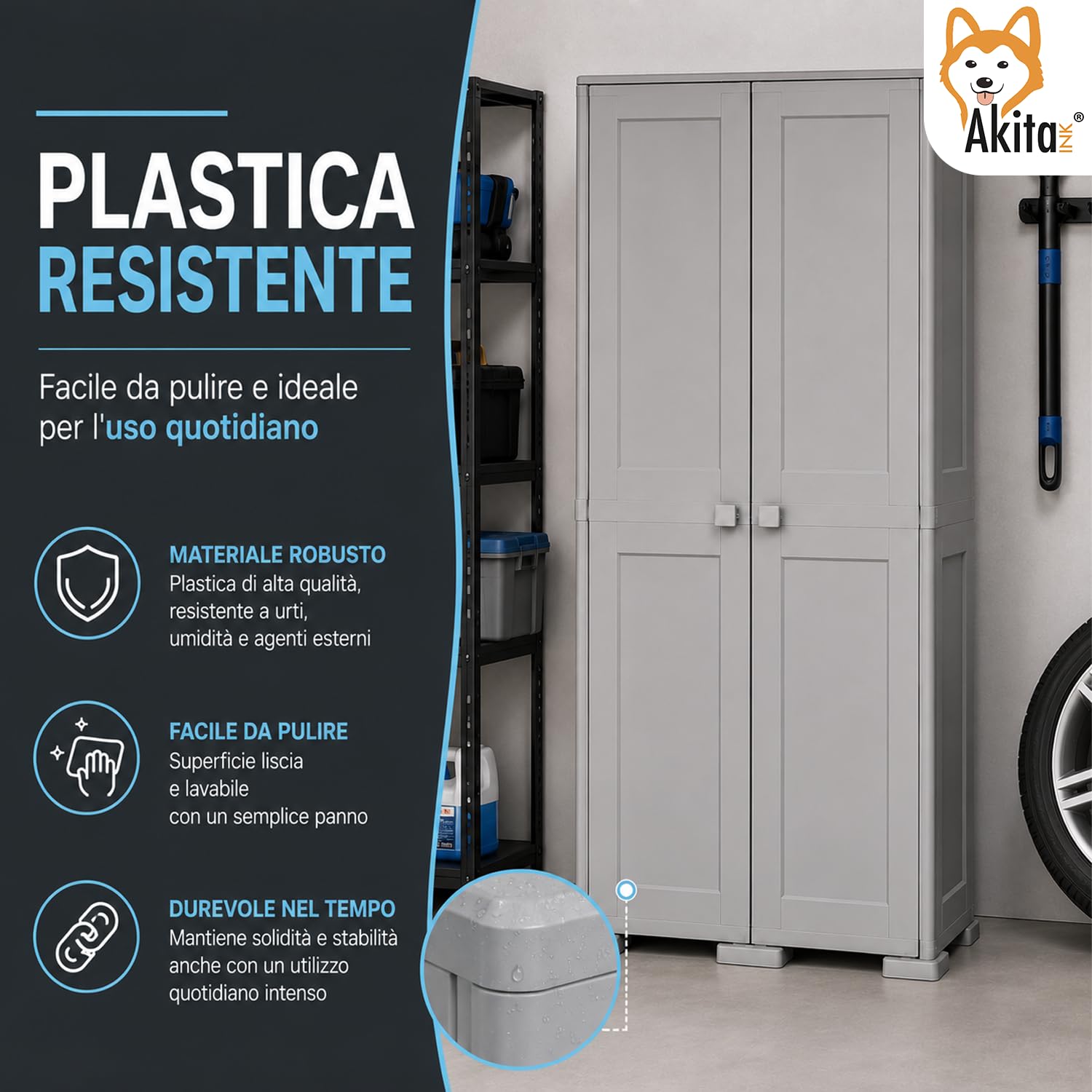 AKITAInk Armadio Portascope Simplex in Plastica con 1 Ripiano Grigio | Multiuso, Versione Portascope, Disponibile anche in Panna