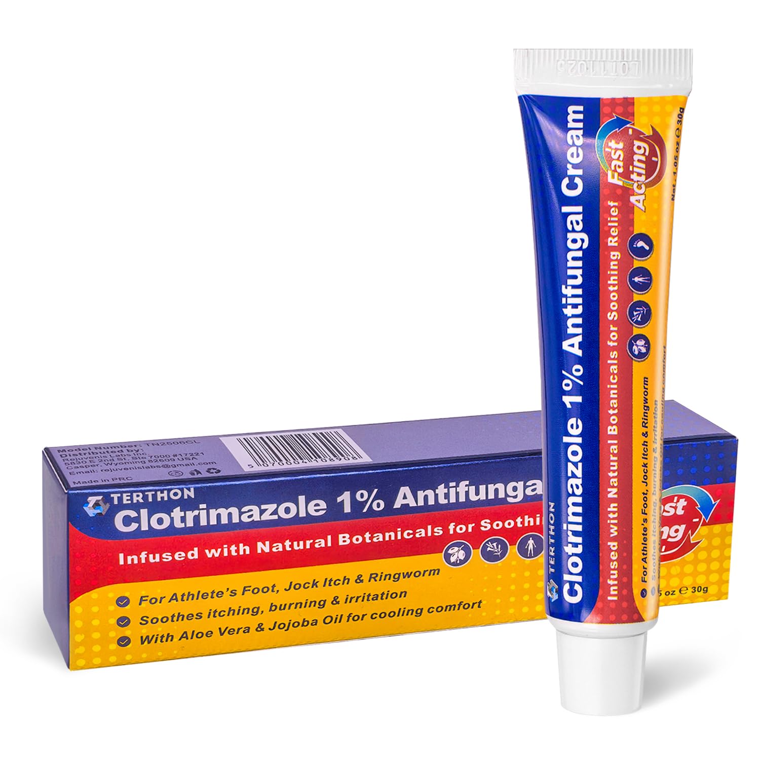 Terthon Antifungal Cream Clotrimazole 1%: Treatment for Ringworm, Jock Itch, Athlete’s Foot & Skin Fungal Infections – Relieves Itching, Burning,