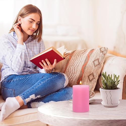 Miniatura 2 de Paquete de 6 velas de pilar rosas de 2.75 x 4 pulgadas, velas cilíndricas sin perfume de cera cilíndrica para mesa del hogar, vacaciones, fiesta,