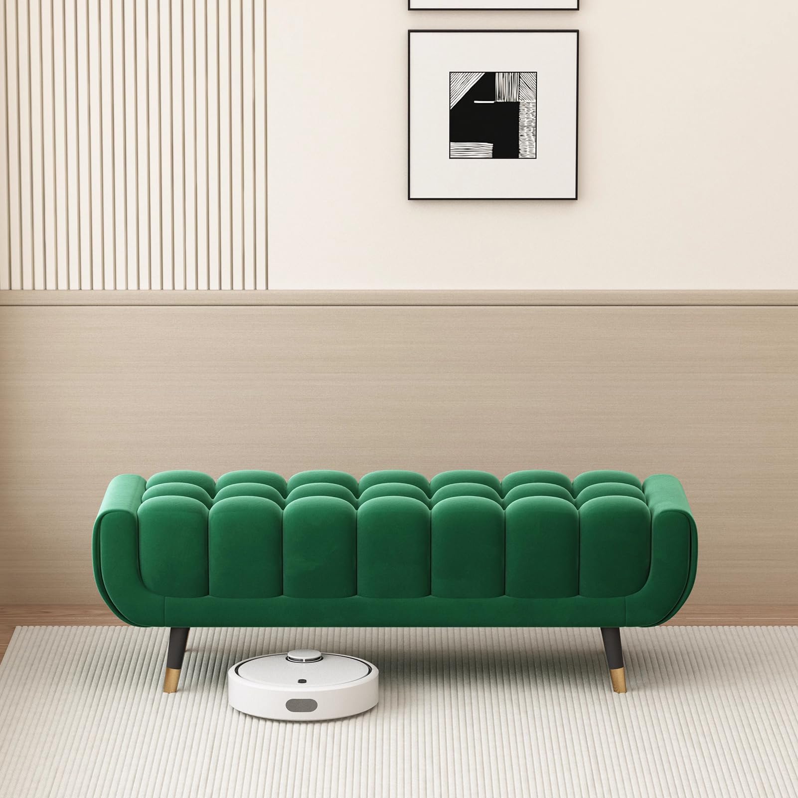 MSHGSKU Velvet Entryway Shoe Bench Modern Upholstered Ottoman Footrest Tufted Storage Seat for Living Room Bedroom Hallway (31x16x16 inches Green)