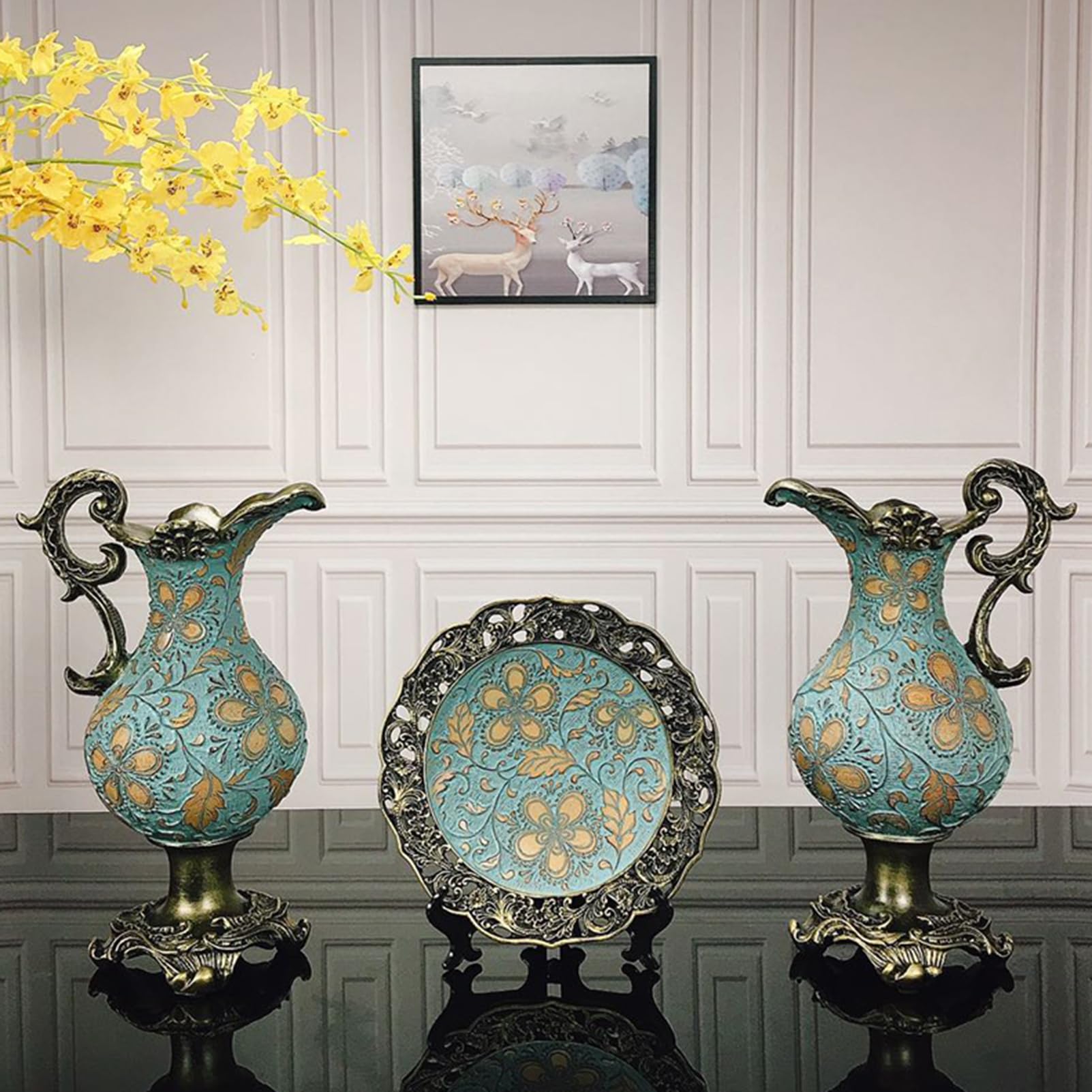 Vases de luxe en résine ornements dorés européens