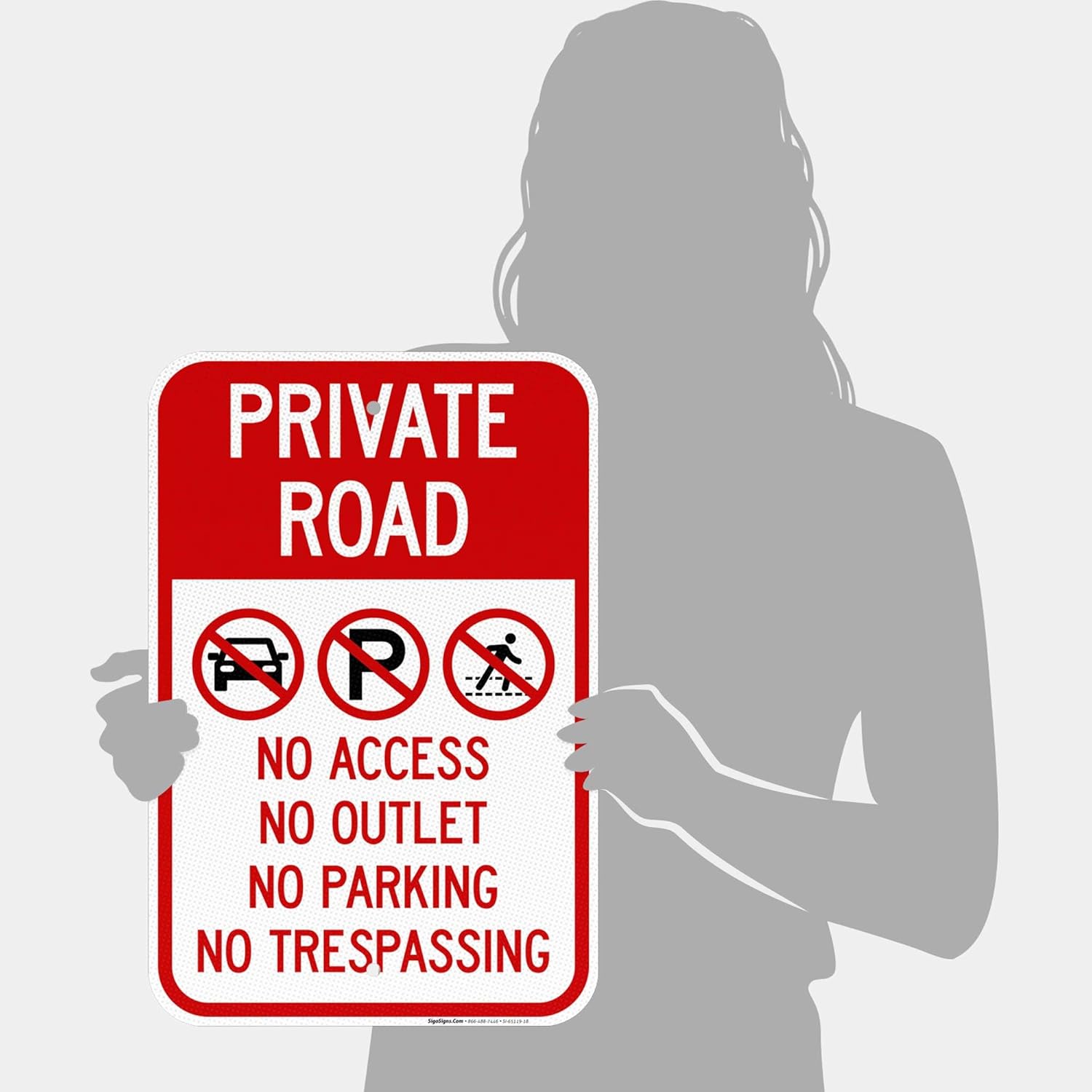 Private Road No Access Outlet Parking Trespassing Sign, 12x18 Inches, 3M EGP Reflective .063 Aluminum, Fade Resistant, Made in USA