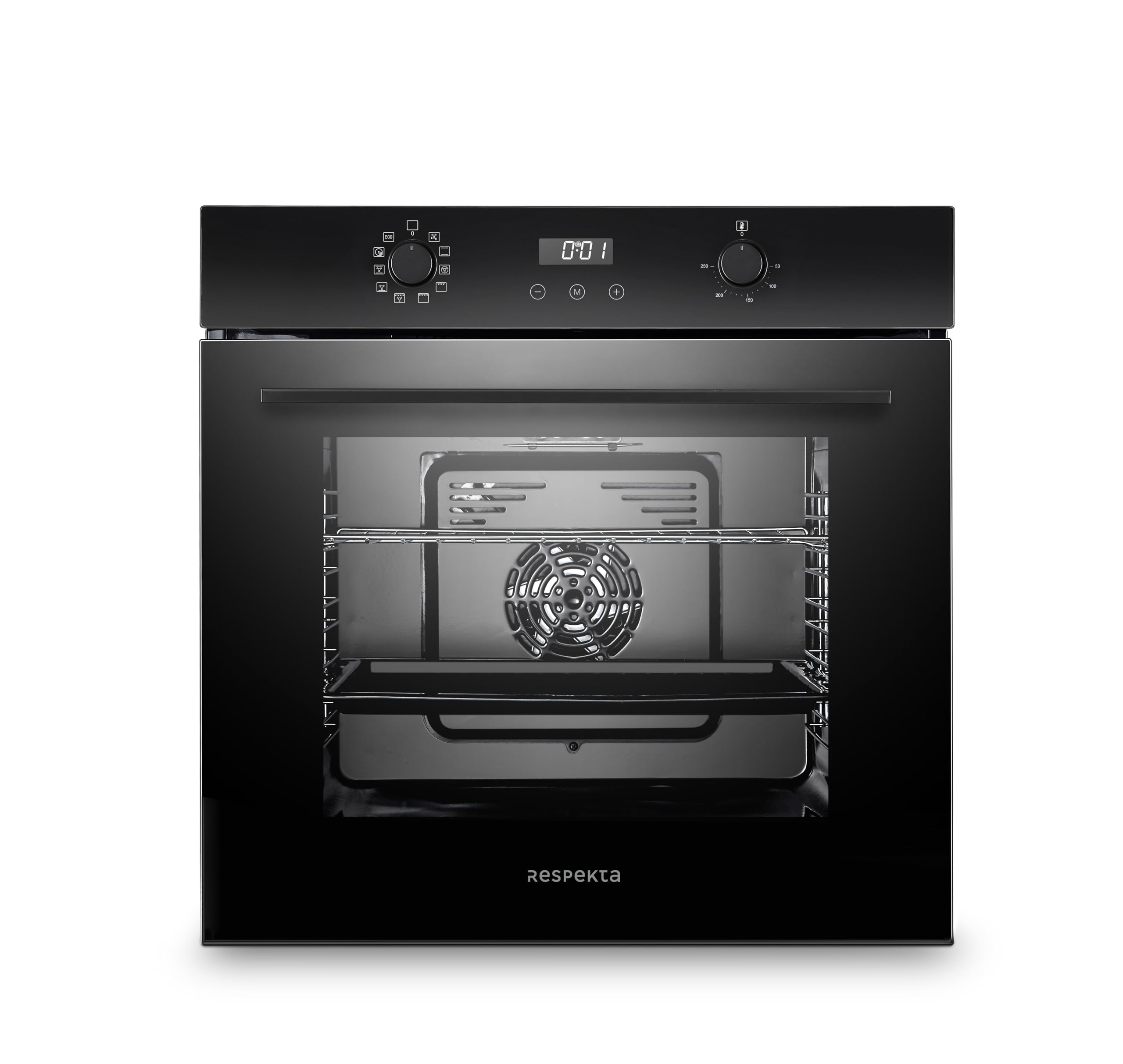 Respekta Glas Einbaubackofen autark 73 Liter 10 Beheizungsarten LED Timer Touch Control A+ schwarz AB701-19