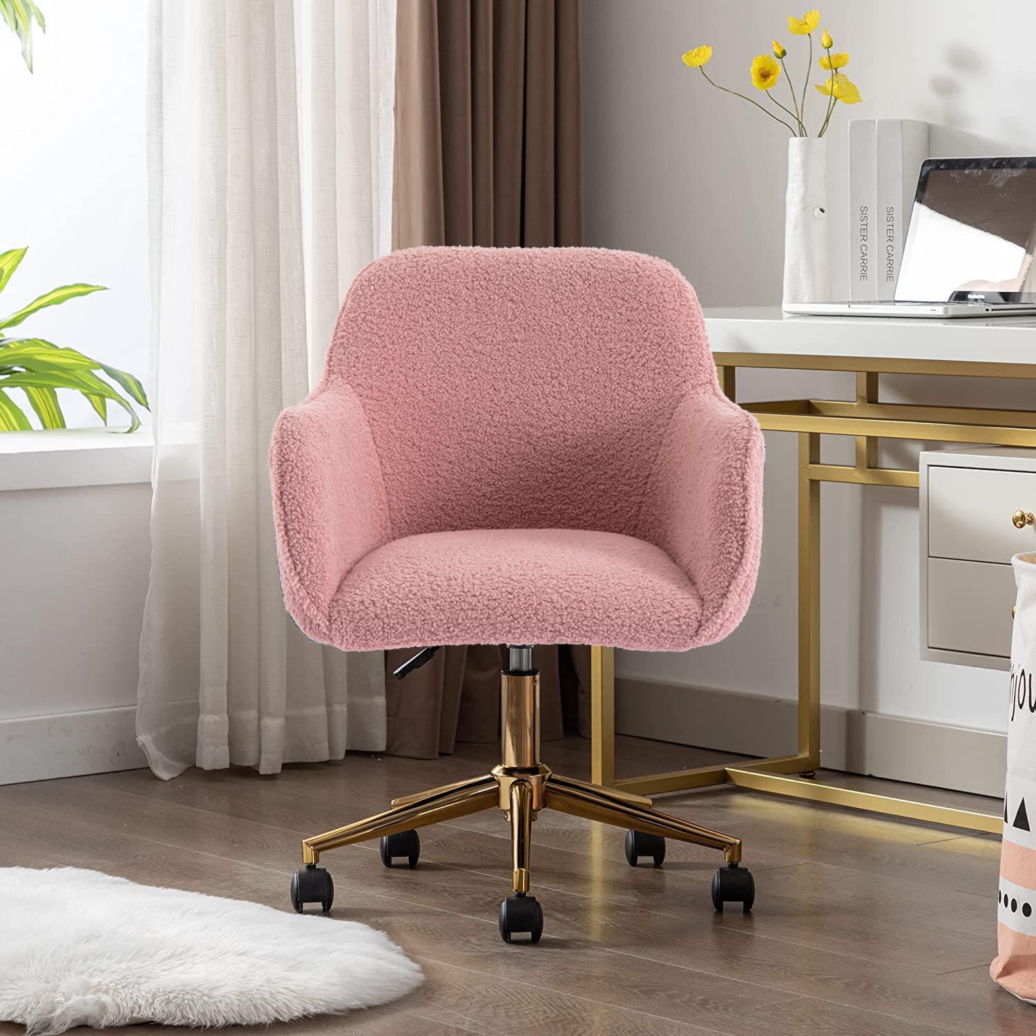 Modern Faux Fur Desk Chair Upholstered Fluffy Home Office Chair
