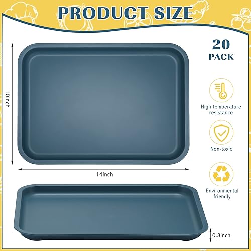 Miniatura 2 de 20 bandejas de comida rápida de 10 x 14 pulgadas, bandejas rectangulares de plástico para cafetería, bandejas de cafetería estándar a granel,