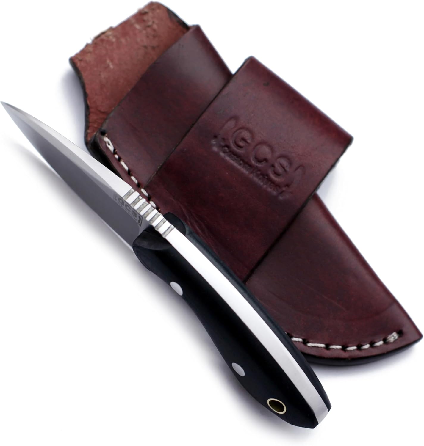 GCS Handmade Skinning and Tactical Knife with Full Tang Black Micarta Handle, Leather Sheath, Right Hand Cross Draw & Right Hand Vertical Carry- GCS 913 Black