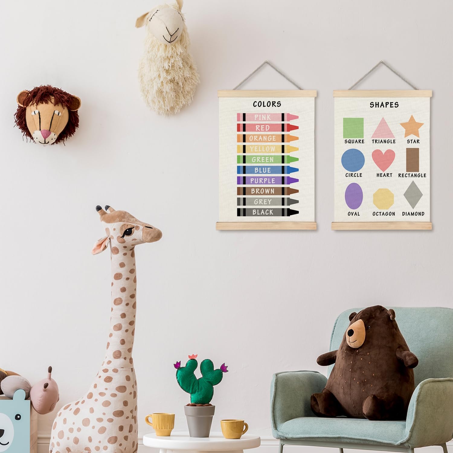 Supwhd Shapes Colors Posters for Classroom Wall, Shapes Colors Learning Poster Hanger Frame Wall Decor for Classroom Nursery Kids Room Playroom Preschool Decor, 16x24 Set of 2