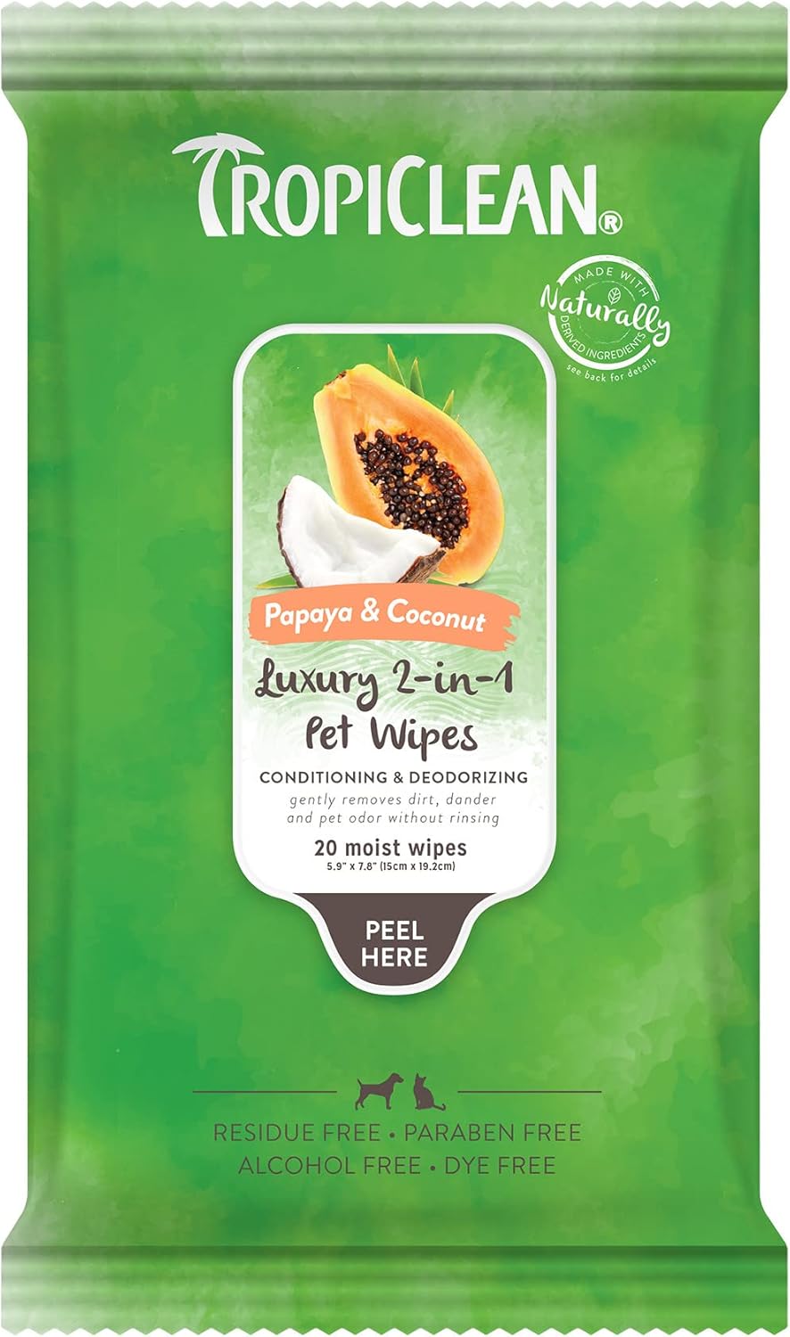 TropiClean Papaya & Coconut Dog Wipes for Paws and Butt