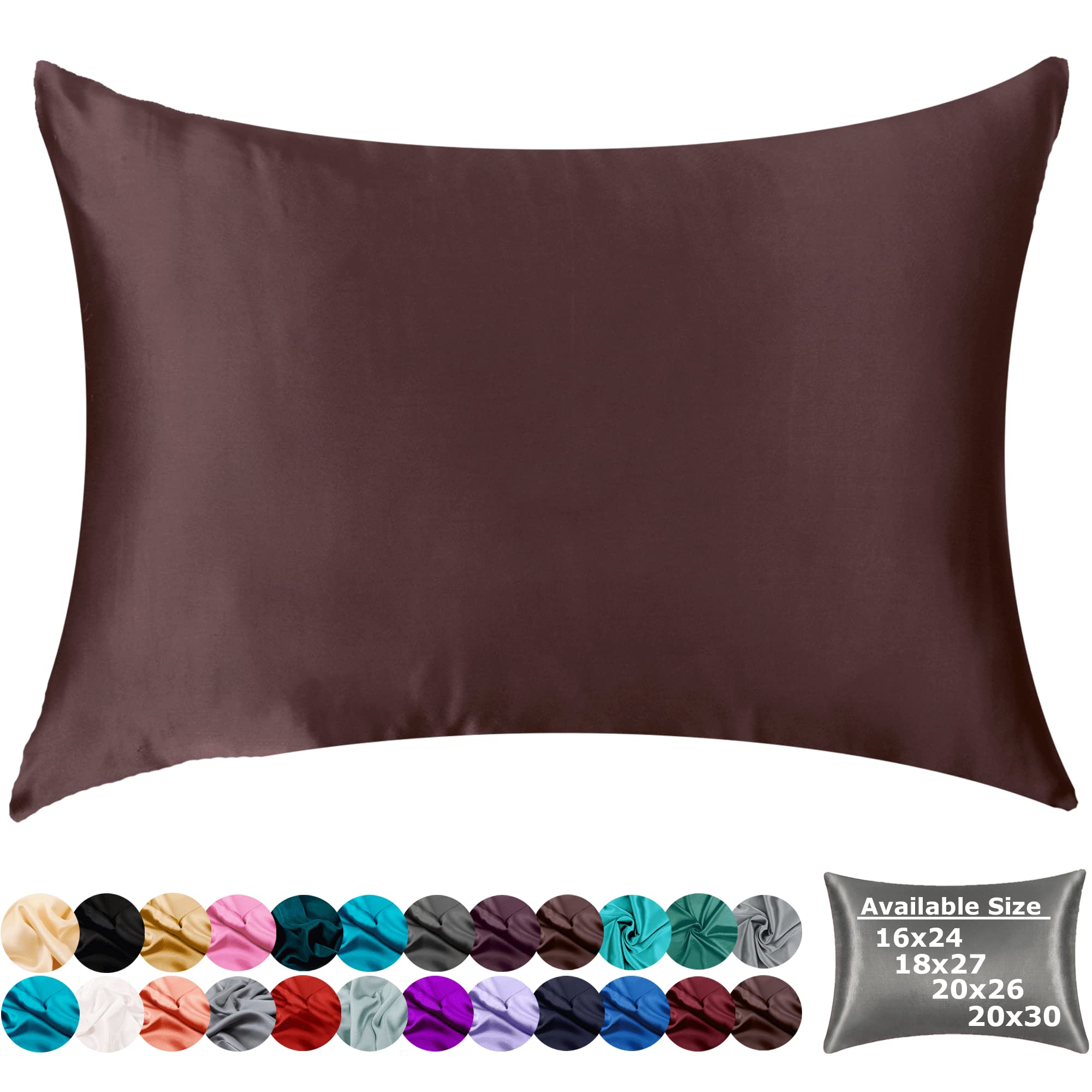 The Universal Wardrobe 300 TC Soft & Silk Satin Pillow Cover for Hair and Skin 1 Single PC (20X30 Inch, Brunette Brown)