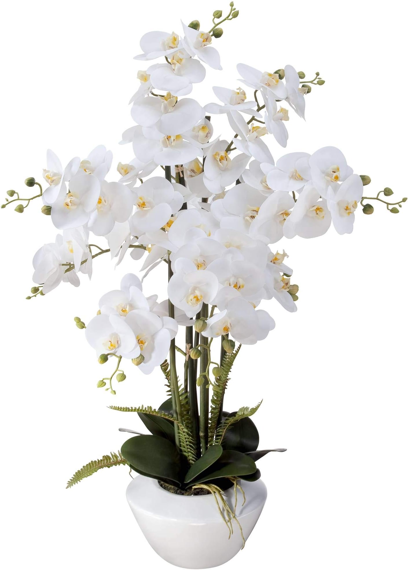 Potted Faux Artificial Flowers Arrangements Realistic White Phalaenopsis Orchid in White Ceramic Pot for Home Decoration Living Room Office Bedroom Bathroom Kitchen 29" High