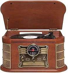 Vitrola Toca Discos Vinil Retro Bluetooth Cassete Usb Cd Player Rádio Fm Entrada Auxiliar Reproduz E Grava Vintage Bivolt 25W Raveo Spazio